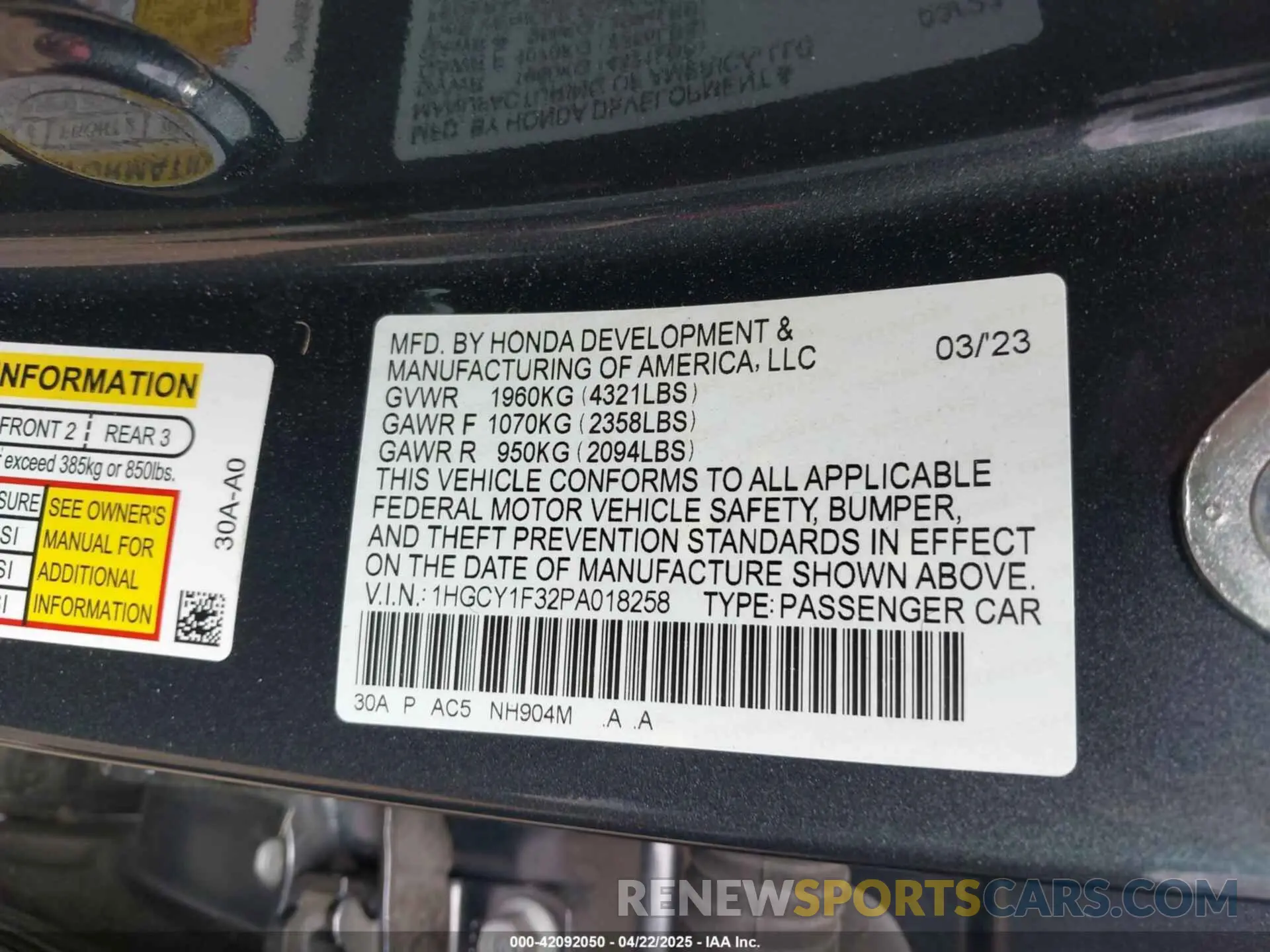 9 Фотография поврежденного автомобиля 1HGCY1F32PA018258 HONDA ACCORD 2023