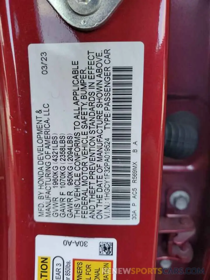 12 Фотография поврежденного автомобиля 1HGCY1F32PA019524 HONDA ACCORD 2023