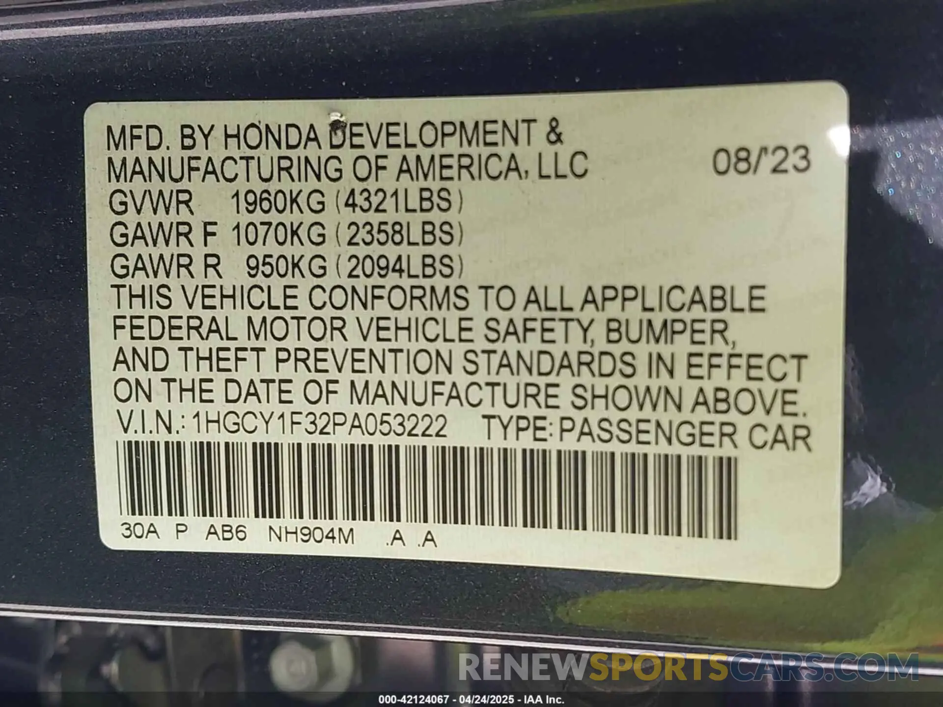 9 Photograph of a damaged car 1HGCY1F32PA053222 HONDA ACCORD 2023