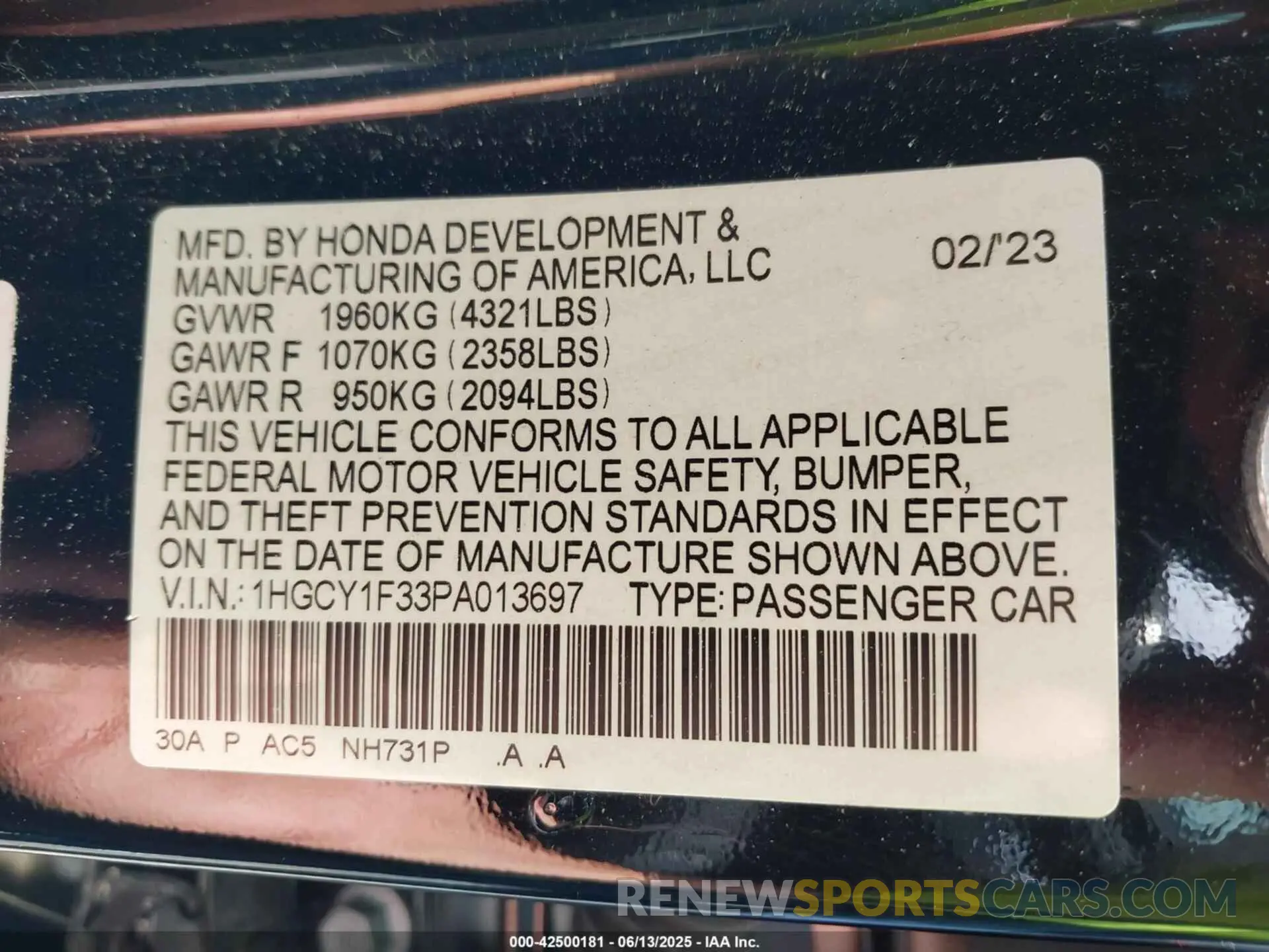 9 Photograph of a damaged car 1HGCY1F33PA013697 HONDA ACCORD 2023