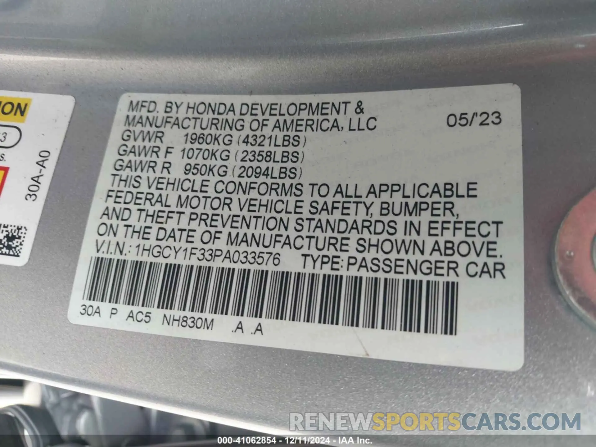 9 Photograph of a damaged car 1HGCY1F33PA033576 HONDA ACCORD 2023
