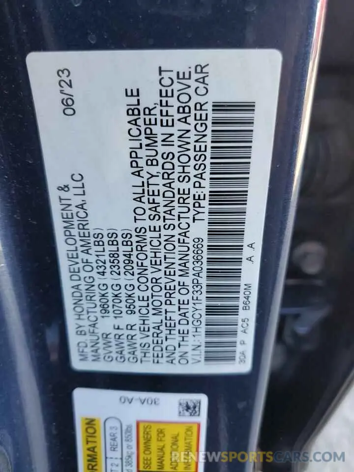 12 Фотография поврежденного автомобиля 1HGCY1F33PA036669 HONDA ACCORD 2023