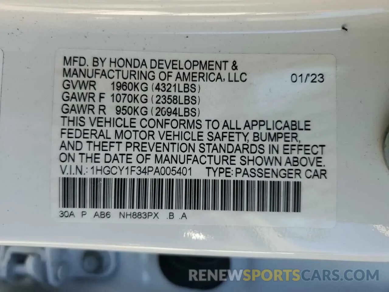 12 Photograph of a damaged car 1HGCY1F34PA005401 HONDA ACCORD 2023