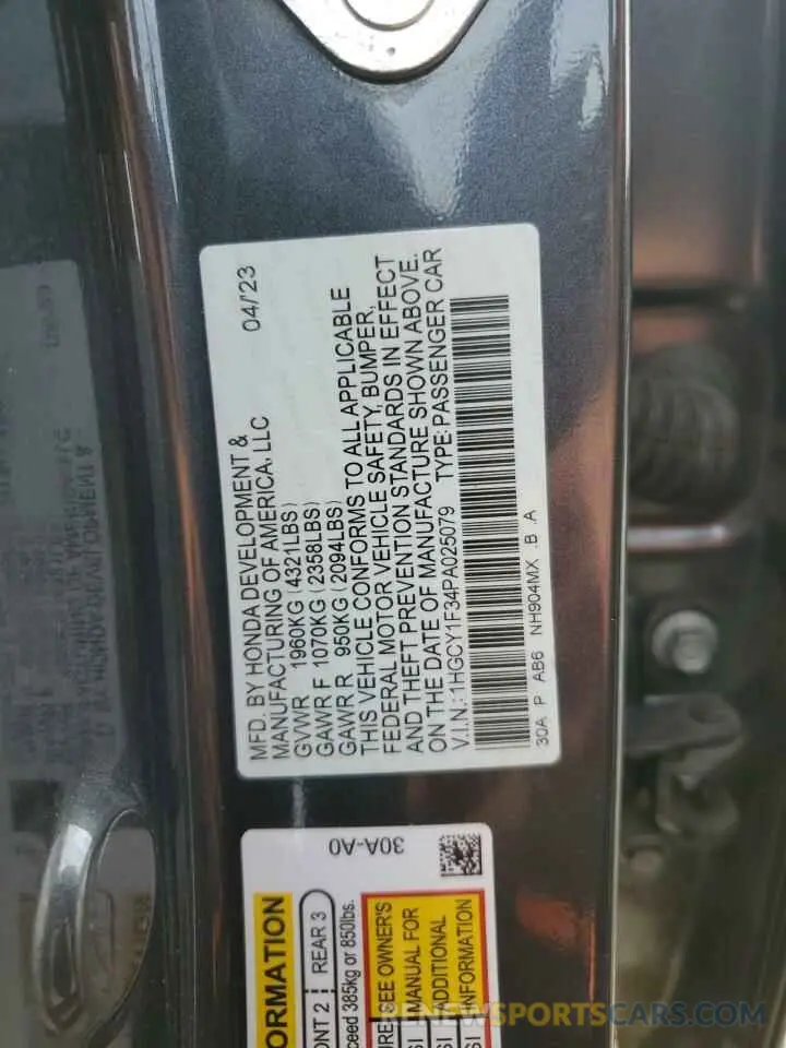 12 Фотография поврежденного автомобиля 1HGCY1F34PA025079 HONDA ACCORD 2023