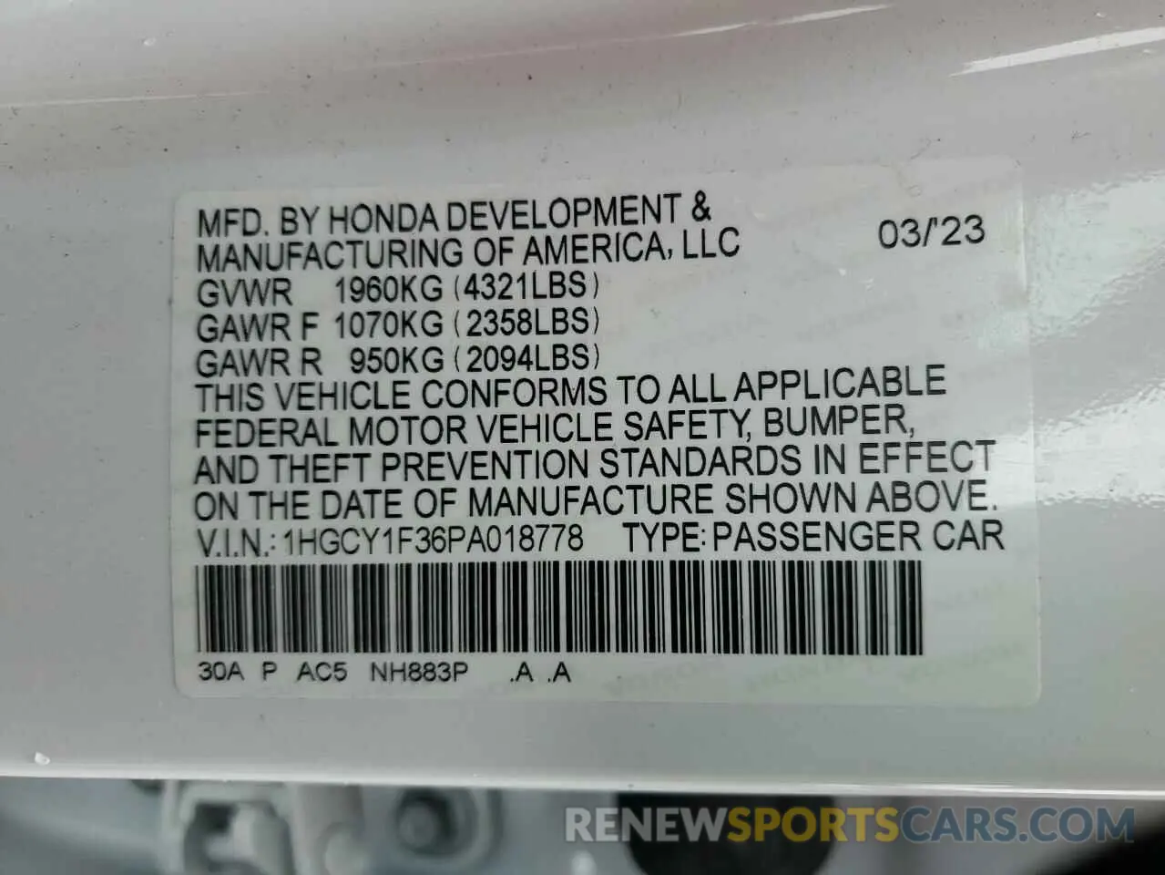 12 Фотография поврежденного автомобиля 1HGCY1F36PA018778 HONDA ACCORD 2023