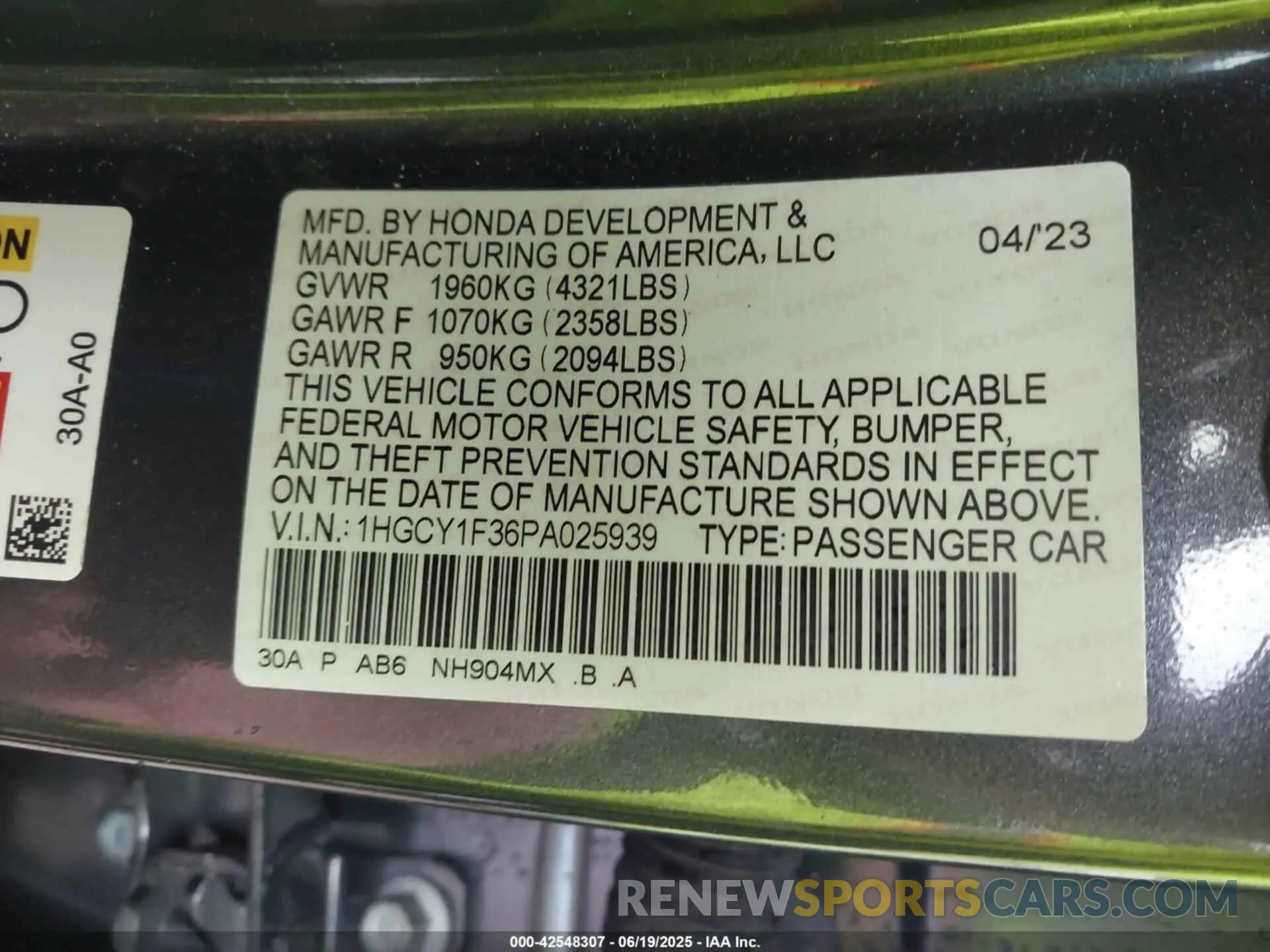 9 Фотография поврежденного автомобиля 1HGCY1F36PA025939 HONDA ACCORD 2023