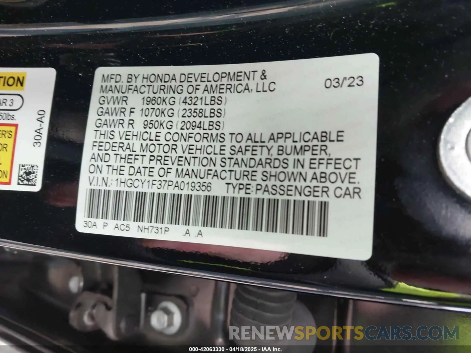 9 Фотография поврежденного автомобиля 1HGCY1F37PA019356 HONDA ACCORD 2023