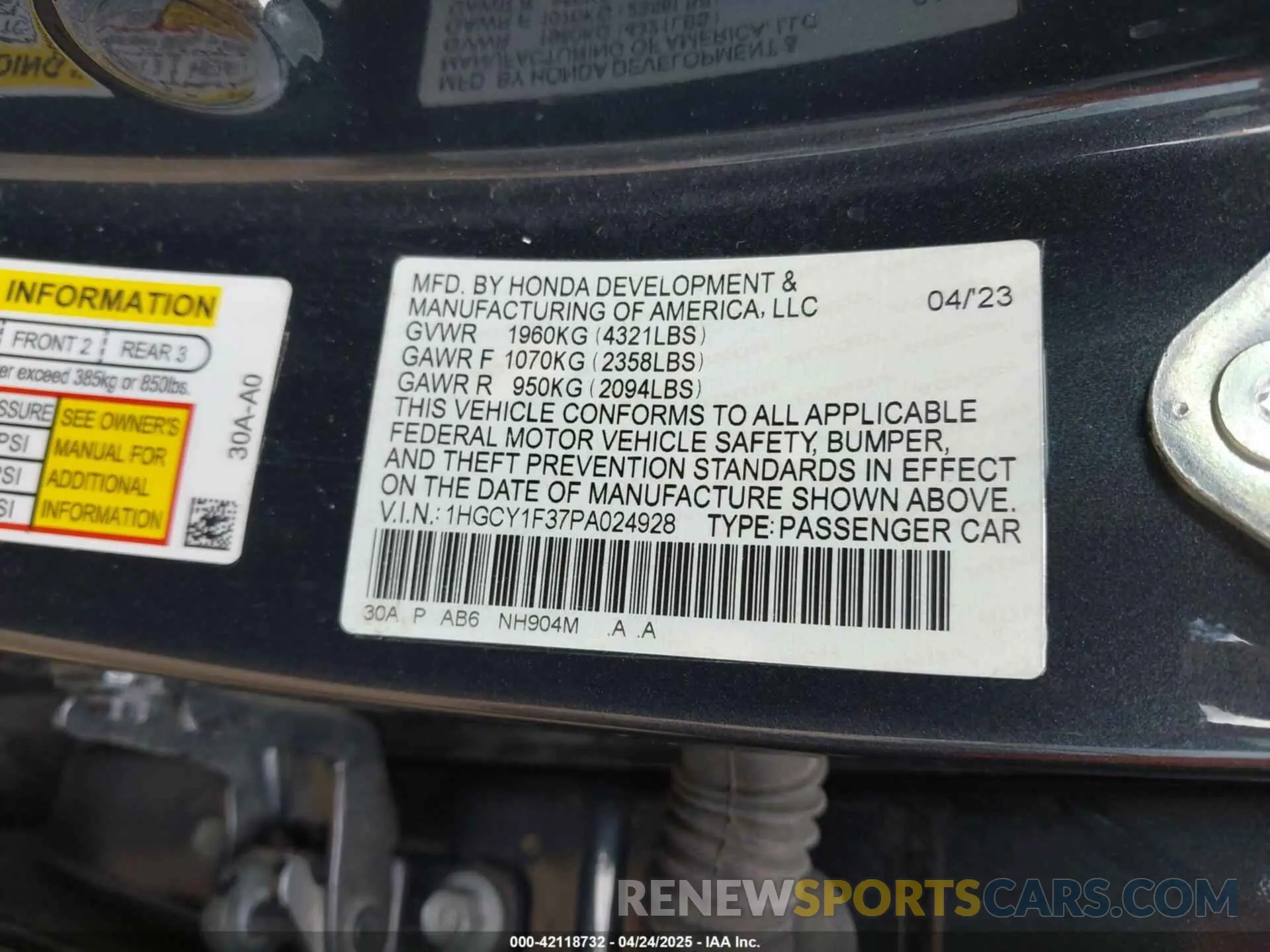 9 Фотография поврежденного автомобиля 1HGCY1F37PA024928 HONDA ACCORD 2023