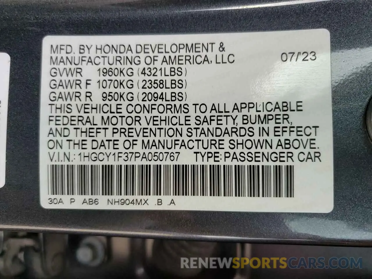 14 Фотография поврежденного автомобиля 1HGCY1F37PA050767 HONDA ACCORD 2023