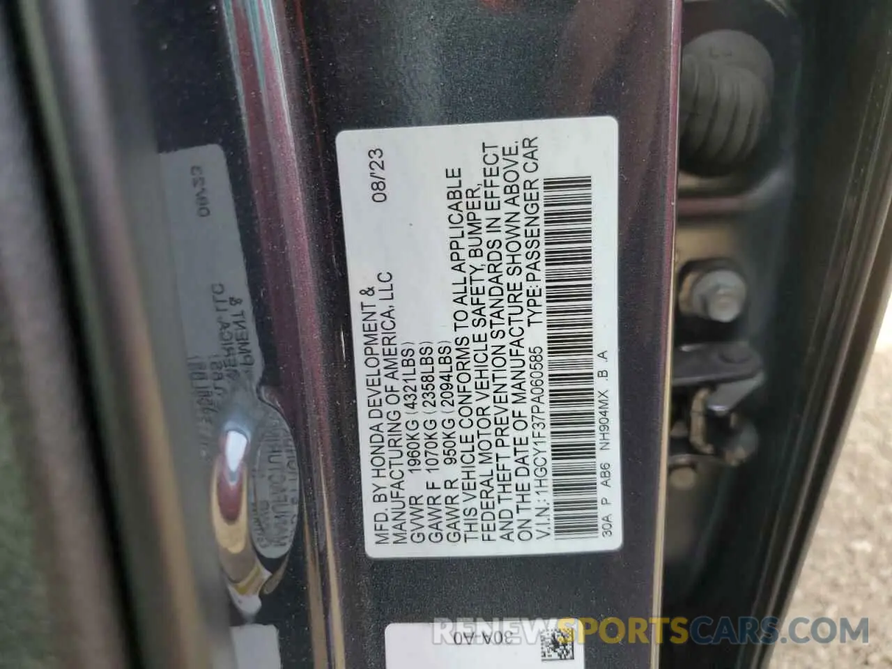 12 Фотография поврежденного автомобиля 1HGCY1F37PA060585 HONDA ACCORD 2023