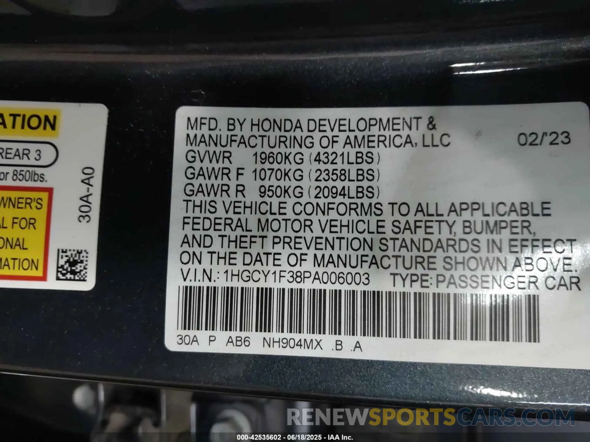 9 Фотография поврежденного автомобиля 1HGCY1F38PA006003 HONDA ACCORD 2023