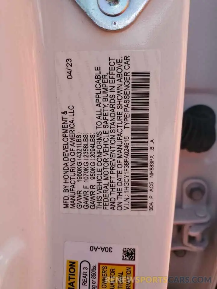 12 Фотография поврежденного автомобиля 1HGCY1F38PA024615 HONDA ACCORD 2023
