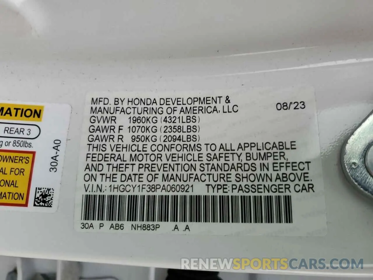 12 Фотография поврежденного автомобиля 1HGCY1F38PA060921 HONDA ACCORD 2023