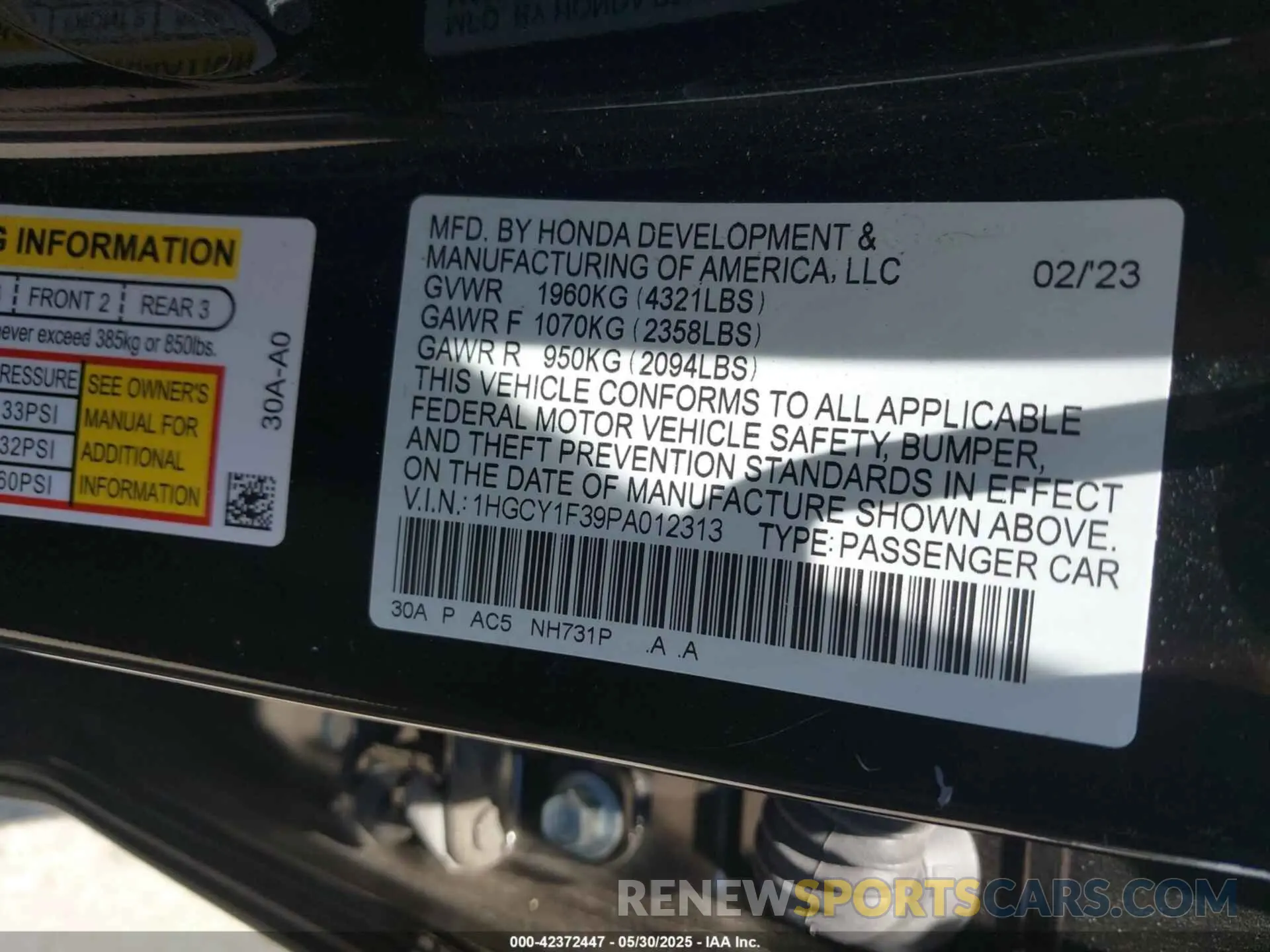 9 Photograph of a damaged car 1HGCY1F39PA012313 HONDA ACCORD 2023