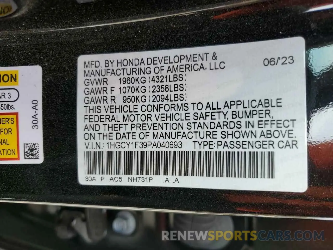 12 Фотография поврежденного автомобиля 1HGCY1F39PA040693 HONDA ACCORD 2023