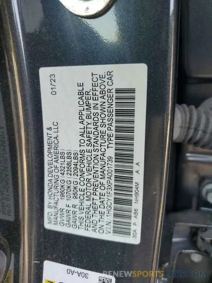 12 Photograph of a damaged car 1HGCY1F3XPA001739 HONDA ACCORD 2023