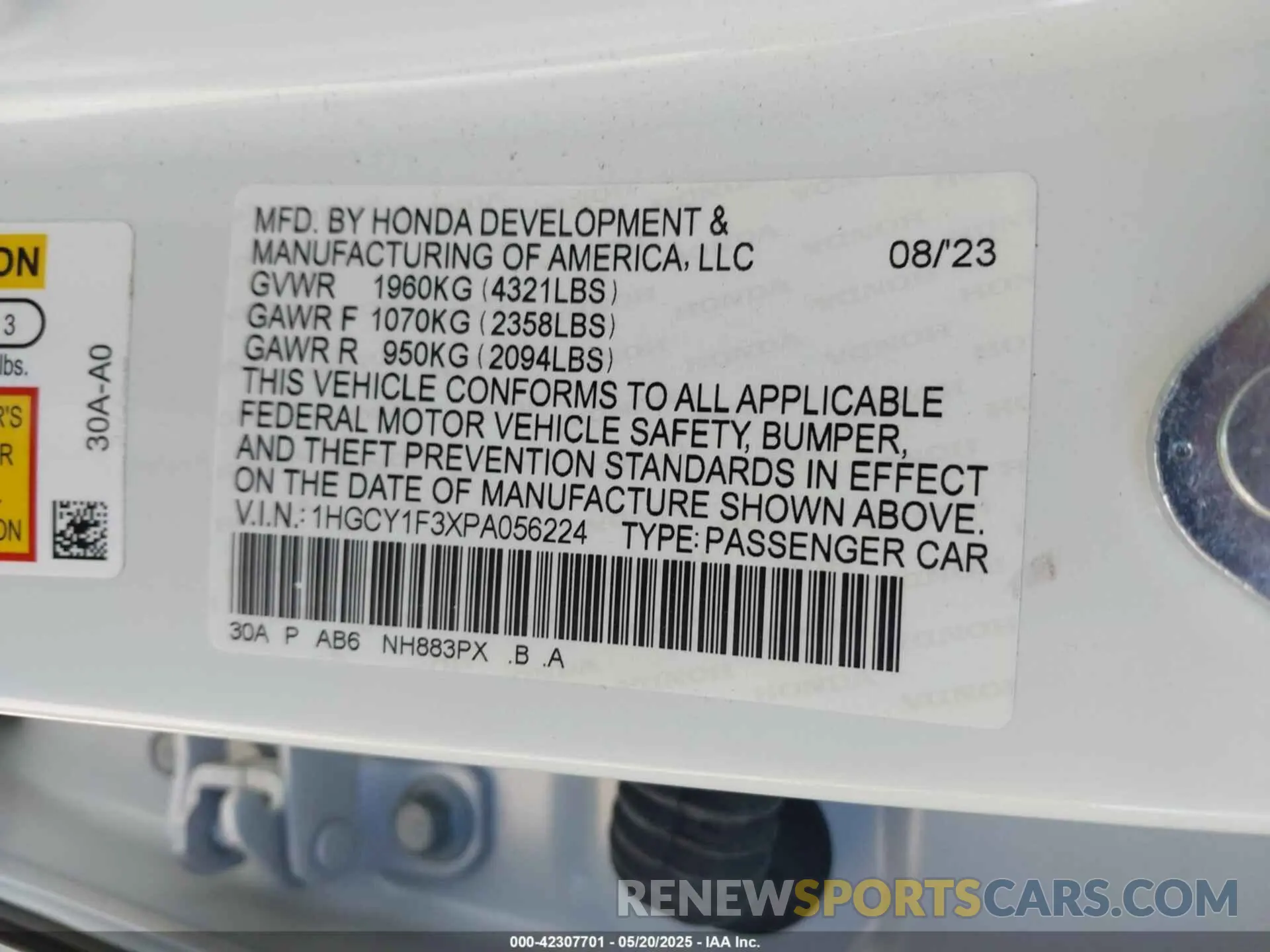 9 Фотография поврежденного автомобиля 1HGCY1F3XPA056224 HONDA ACCORD 2023