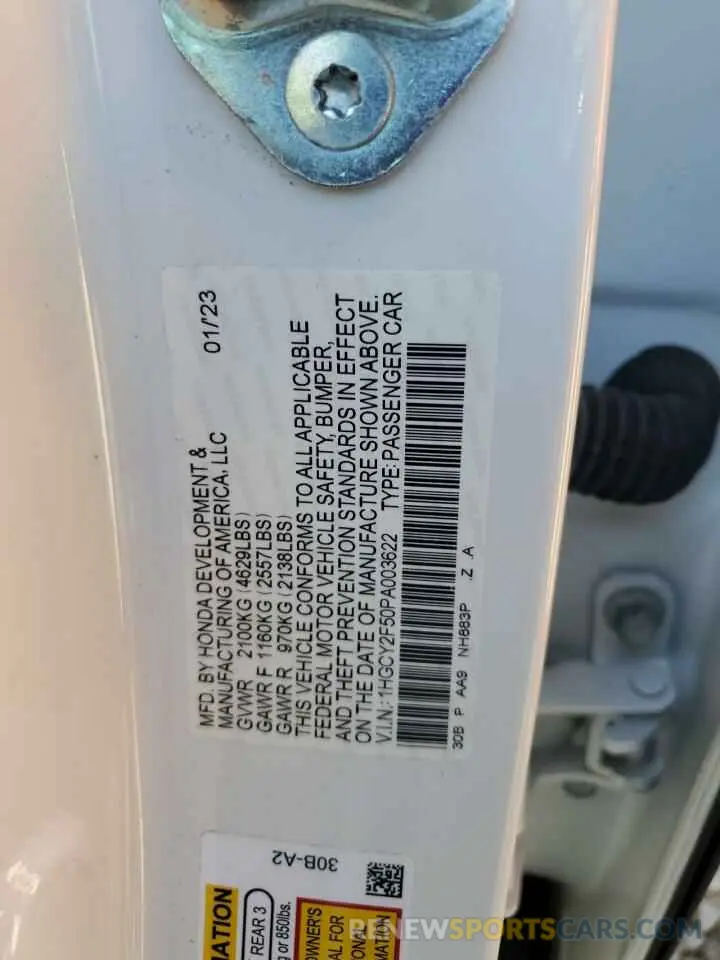 12 Фотография поврежденного автомобиля 1HGCY2F50PA003622 HONDA ACCORD 2023