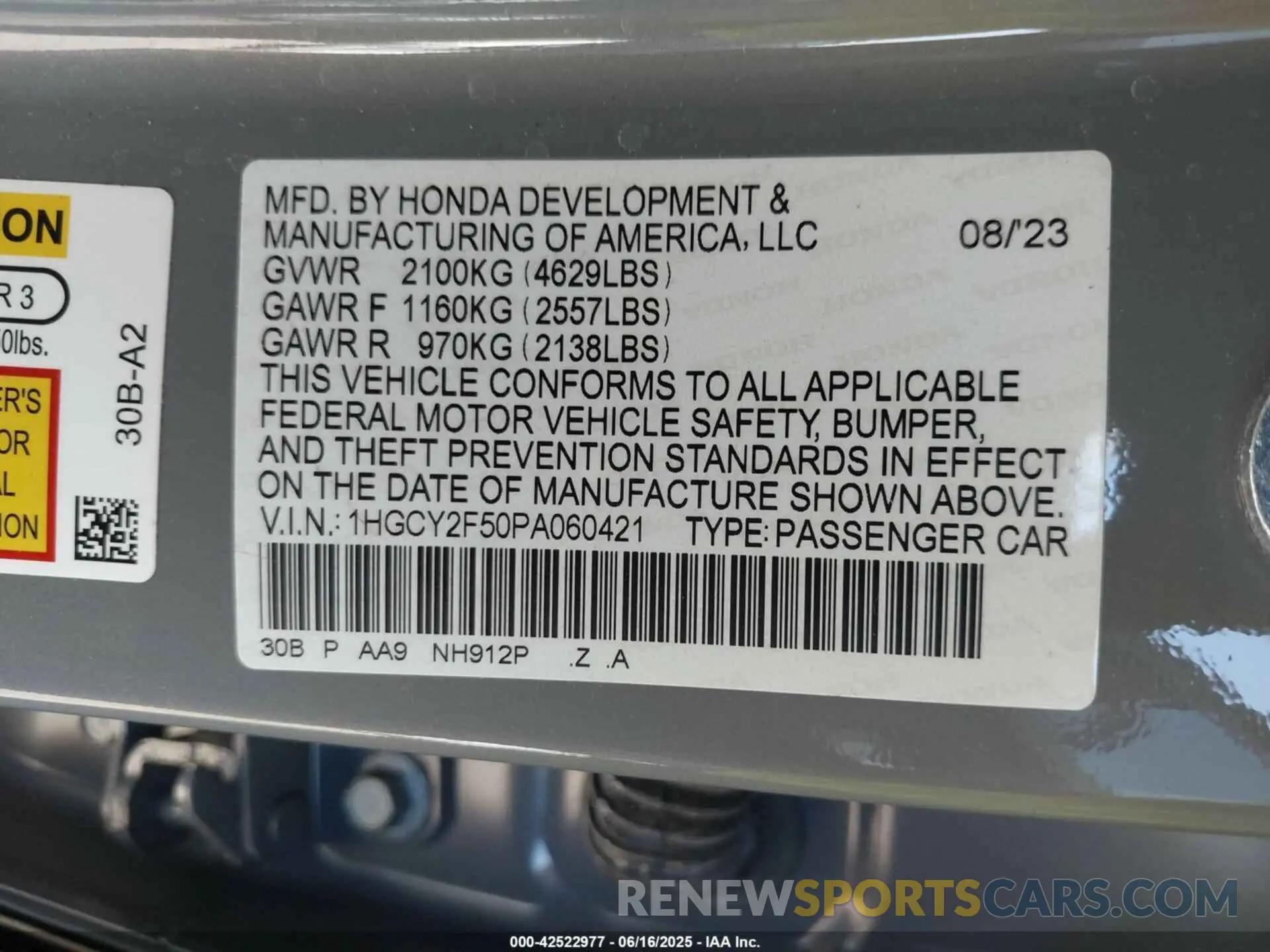 9 Фотография поврежденного автомобиля 1HGCY2F50PA060421 HONDA ACCORD 2023