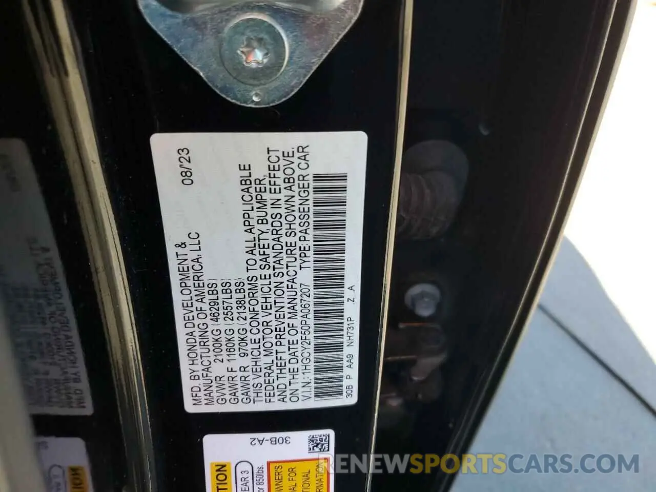 14 Фотография поврежденного автомобиля 1HGCY2F50PA067207 HONDA ACCORD 2023