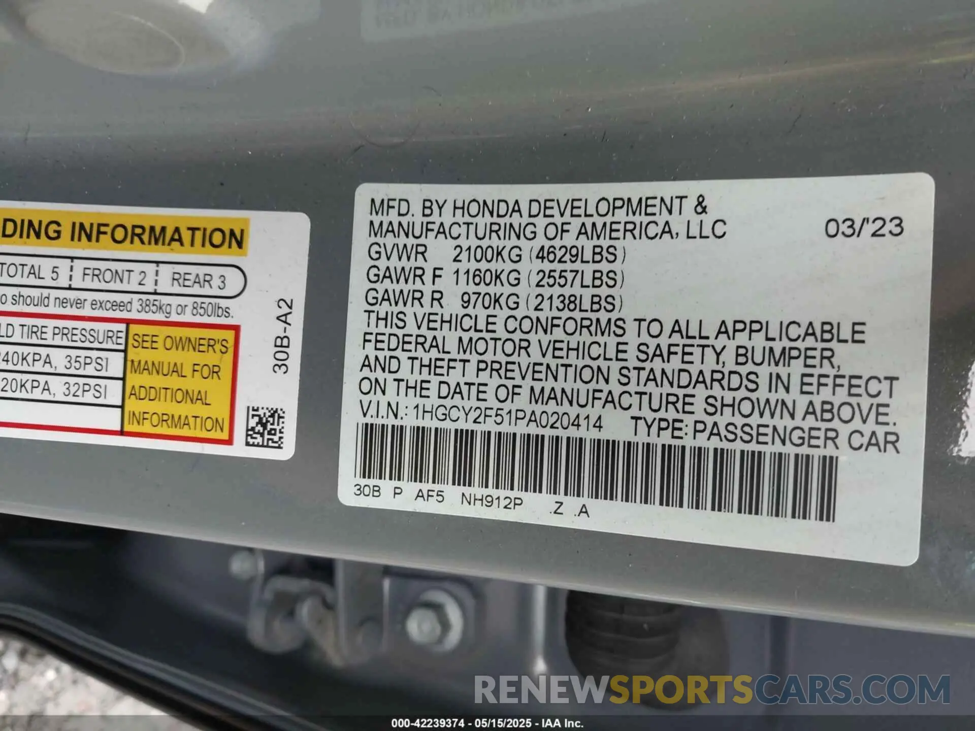 9 Photograph of a damaged car 1HGCY2F51PA020414 HONDA ACCORD 2023