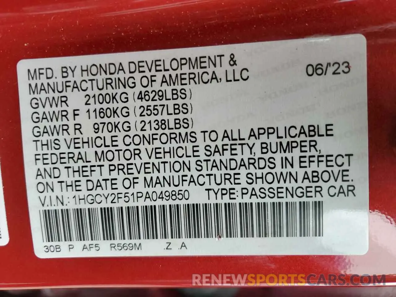 12 Фотография поврежденного автомобиля 1HGCY2F51PA049850 HONDA ACCORD 2023