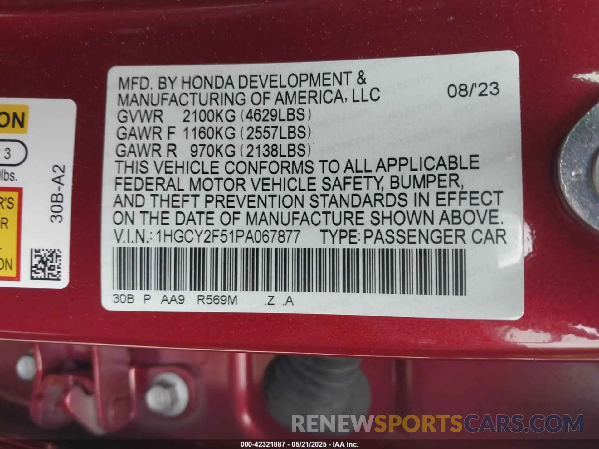 9 Фотография поврежденного автомобиля 1HGCY2F51PA067877 HONDA ACCORD 2023