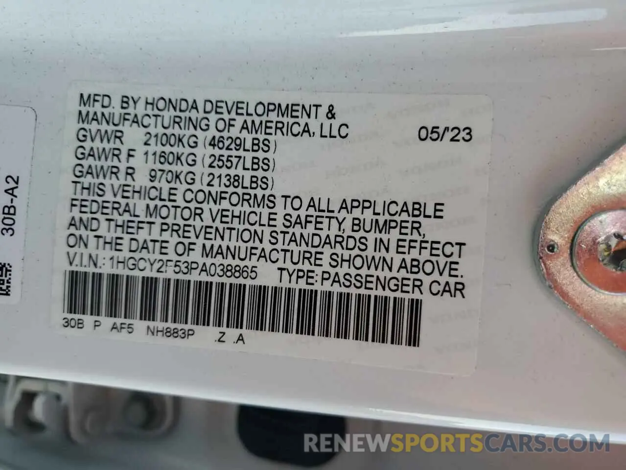 12 Photograph of a damaged car 1HGCY2F53PA038865 HONDA ACCORD 2023