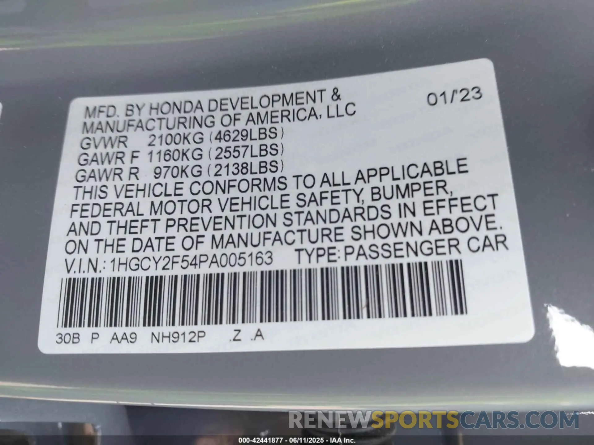 9 Photograph of a damaged car 1HGCY2F54PA005163 HONDA ACCORD 2023