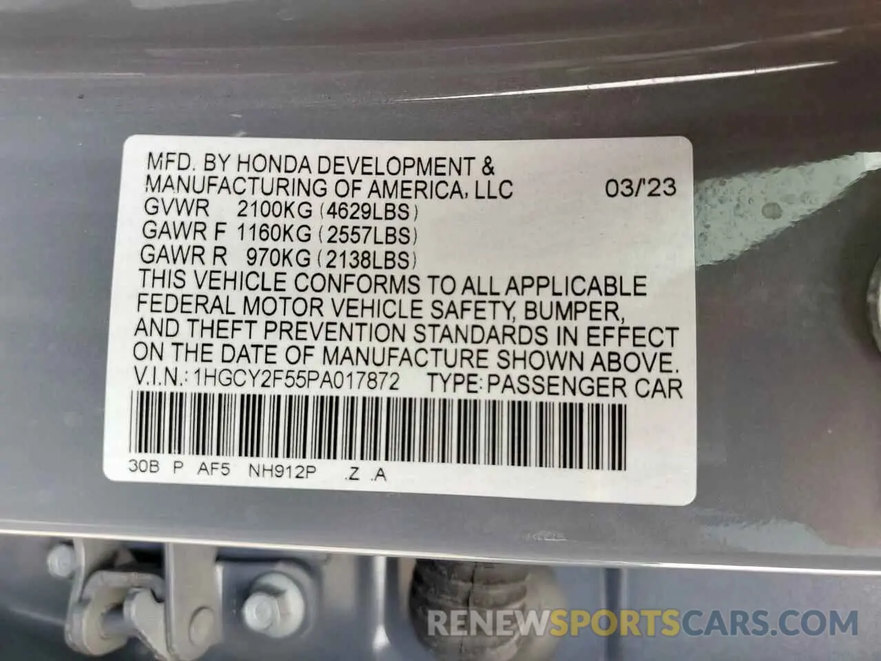 12 Photograph of a damaged car 1HGCY2F55PA017872 HONDA ACCORD 2023