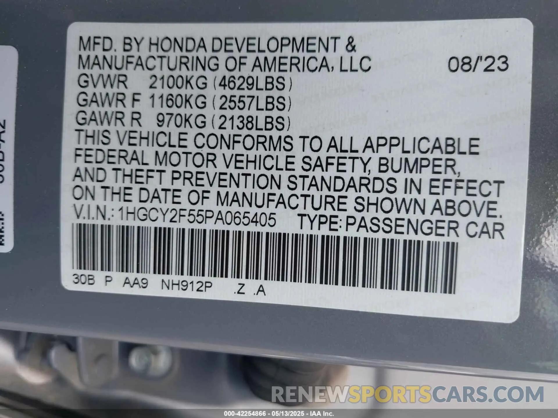 9 Фотография поврежденного автомобиля 1HGCY2F55PA065405 HONDA ACCORD 2023