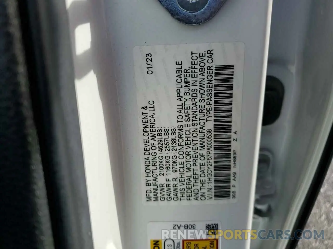 13 Фотография поврежденного автомобиля 1HGCY2F57PA000538 HONDA ACCORD 2023