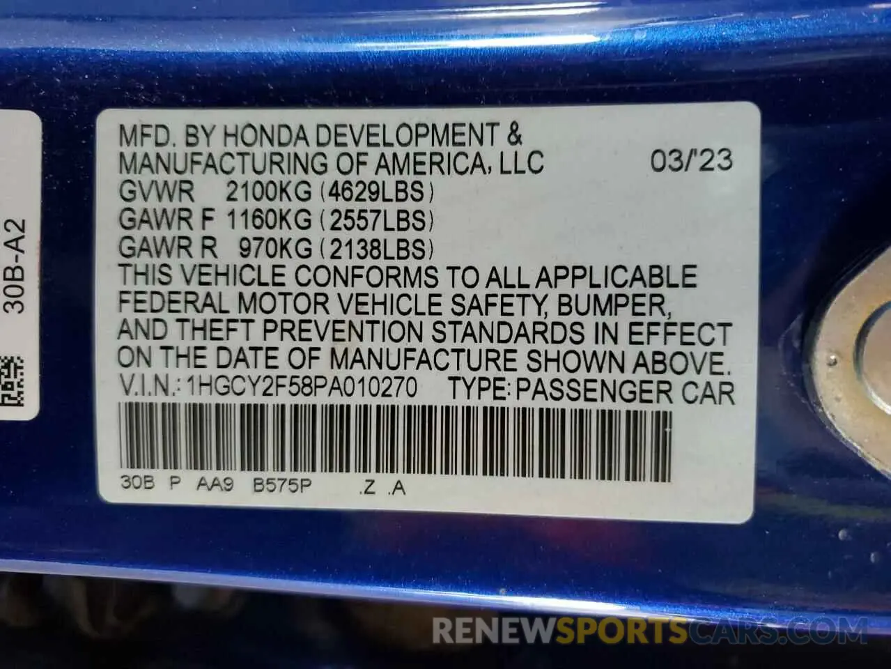 12 Фотография поврежденного автомобиля 1HGCY2F58PA010270 HONDA ACCORD 2023
