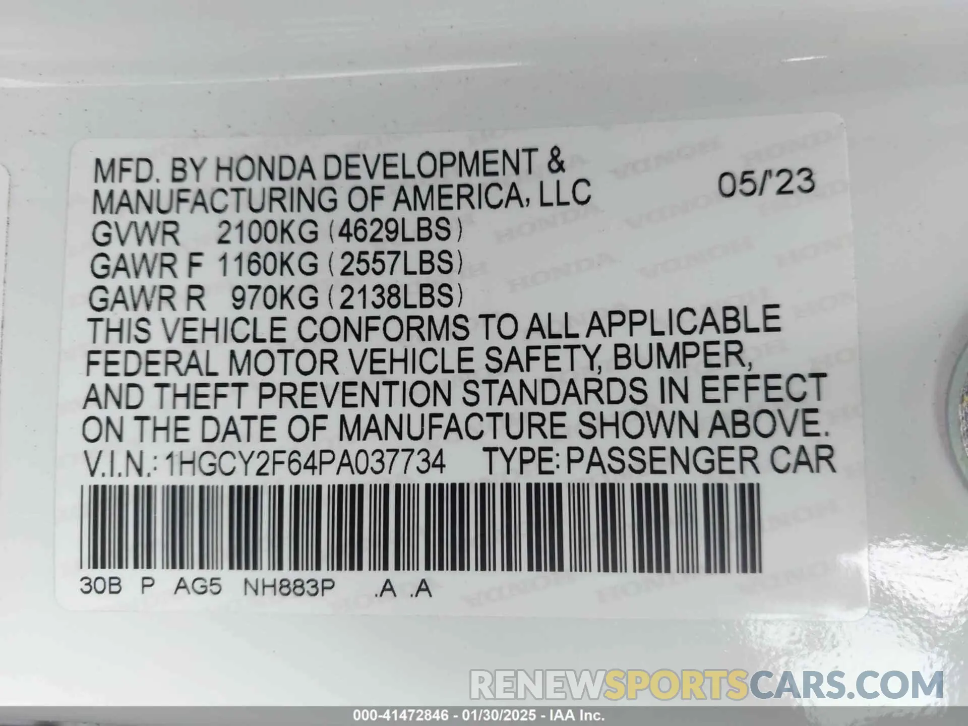9 Фотография поврежденного автомобиля 1HGCY2F64PA037734 HONDA ACCORD 2023