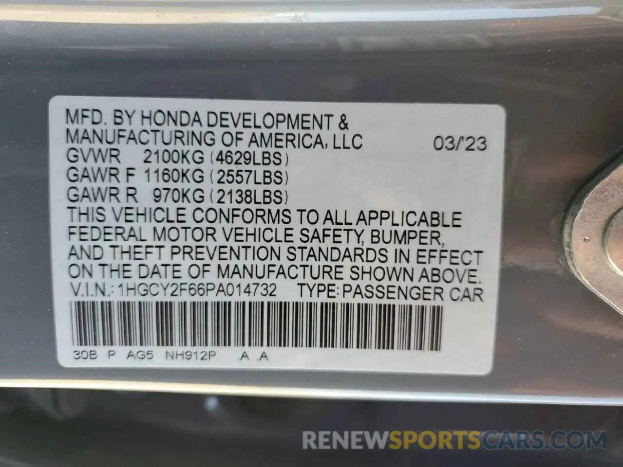 14 Фотография поврежденного автомобиля 1HGCY2F66PA014732 HONDA ACCORD 2023