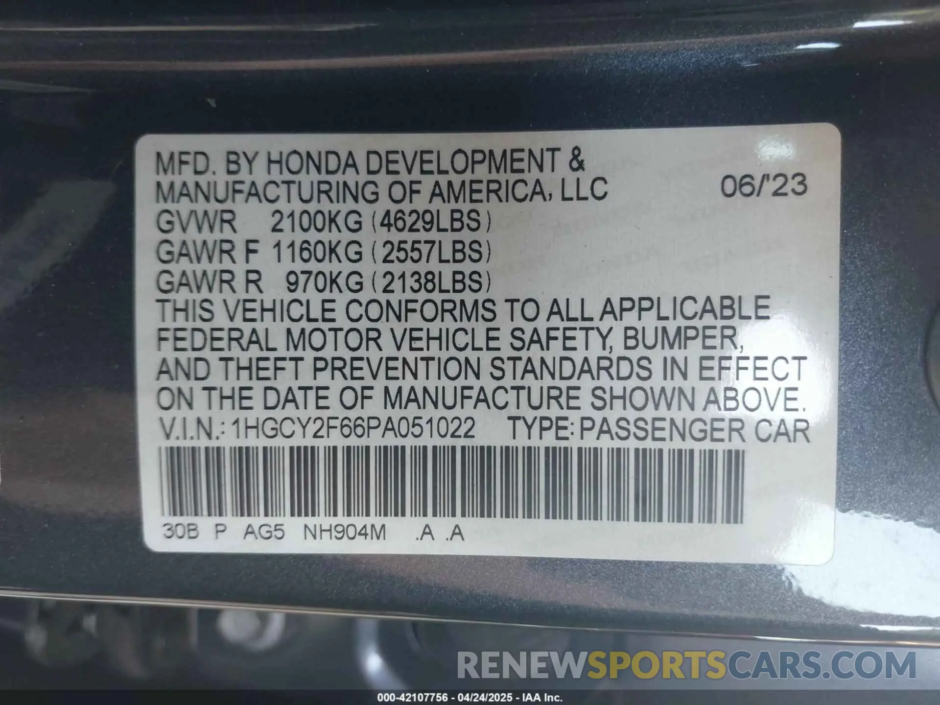 9 Фотография поврежденного автомобиля 1HGCY2F66PA051022 HONDA ACCORD 2023