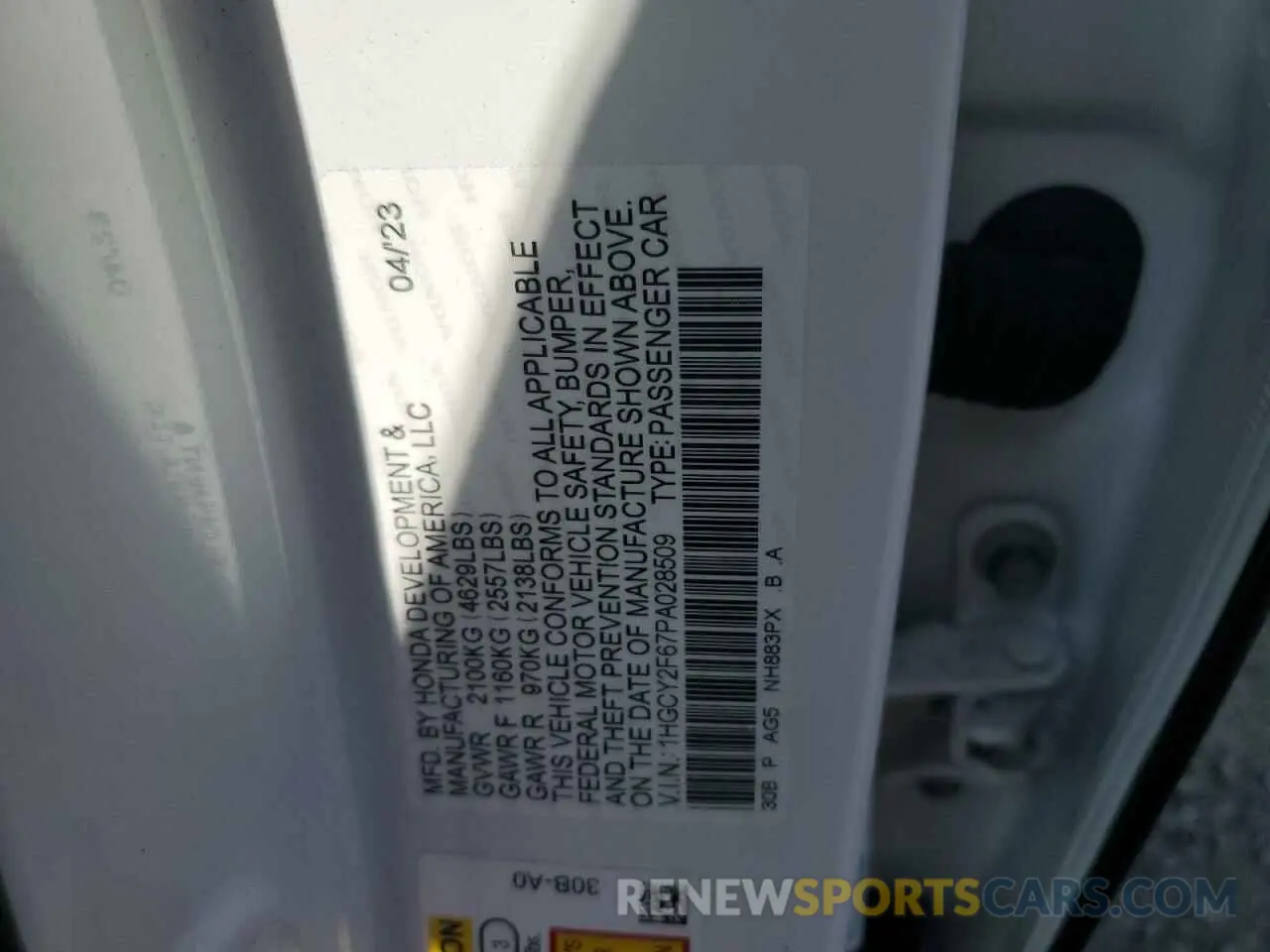 12 Photograph of a damaged car 1HGCY2F67PA028509 HONDA ACCORD 2023