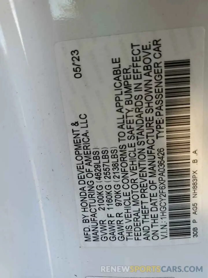 12 Фотография поврежденного автомобиля 1HGCY2F6XPA036426 HONDA ACCORD 2023