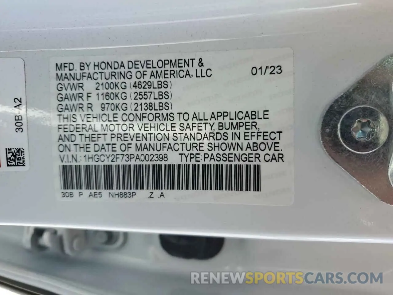 13 Photograph of a damaged car 1HGCY2F73PA002398 HONDA ACCORD 2023
