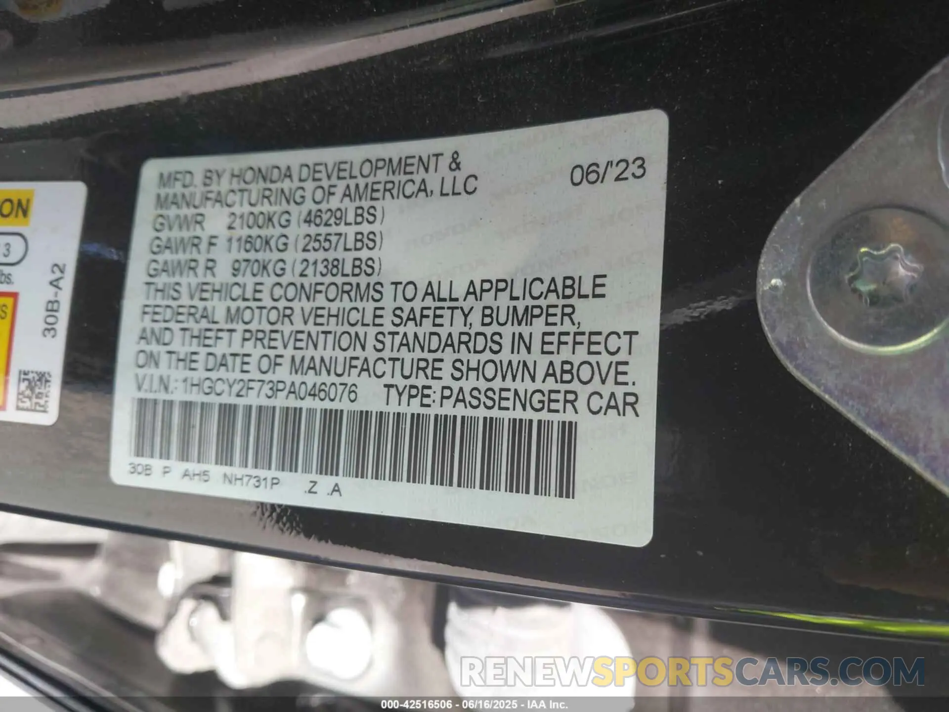 9 Photograph of a damaged car 1HGCY2F73PA046076 HONDA ACCORD 2023