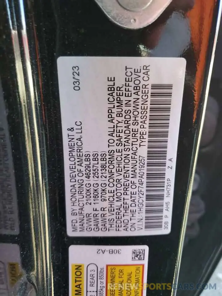 13 Photograph of a damaged car 1HGCY2F74PA019257 HONDA ACCORD 2023