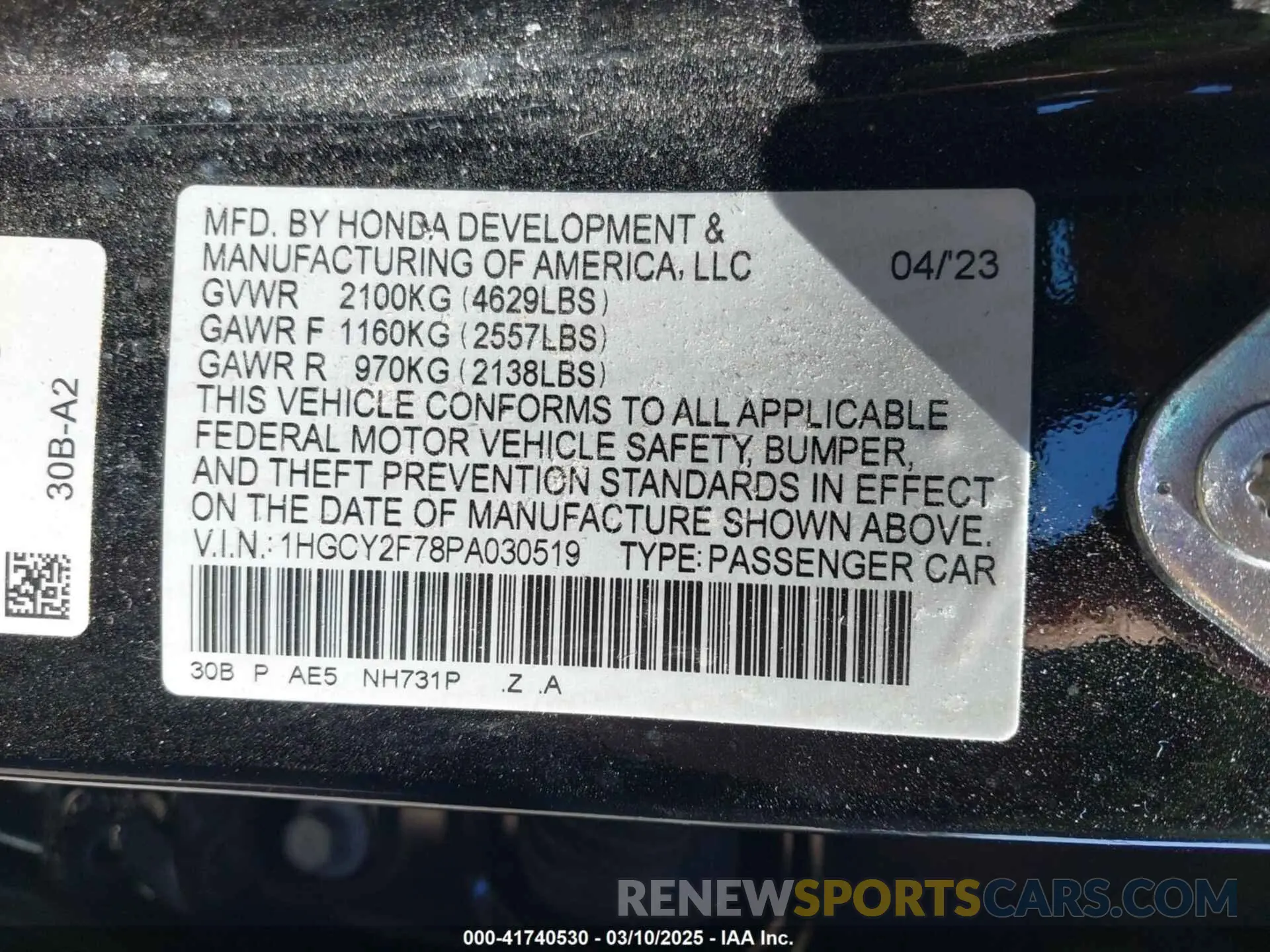 9 Photograph of a damaged car 1HGCY2F78PA030519 HONDA ACCORD 2023