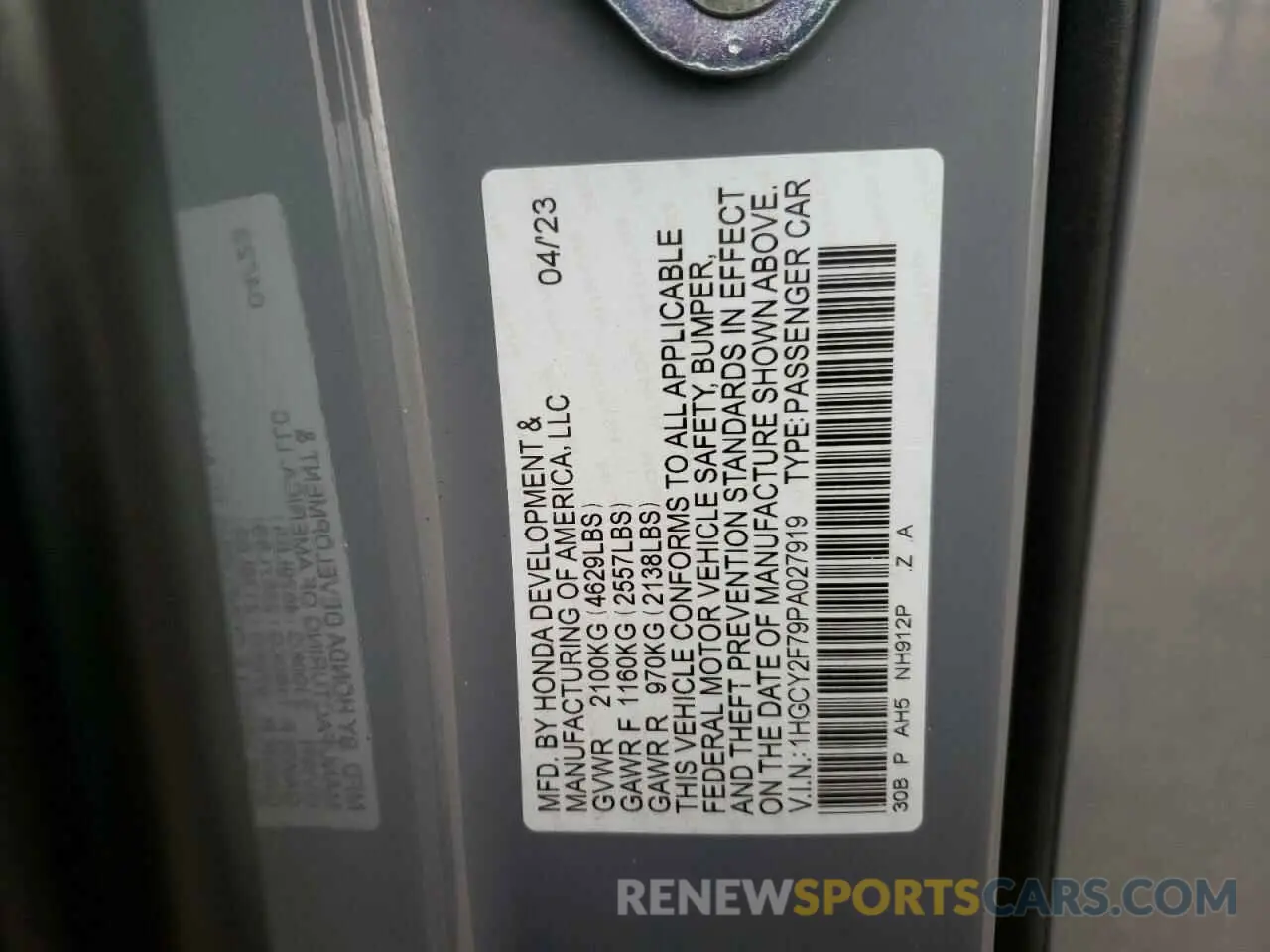 15 Фотография поврежденного автомобиля 1HGCY2F79PA027919 HONDA ACCORD 2023