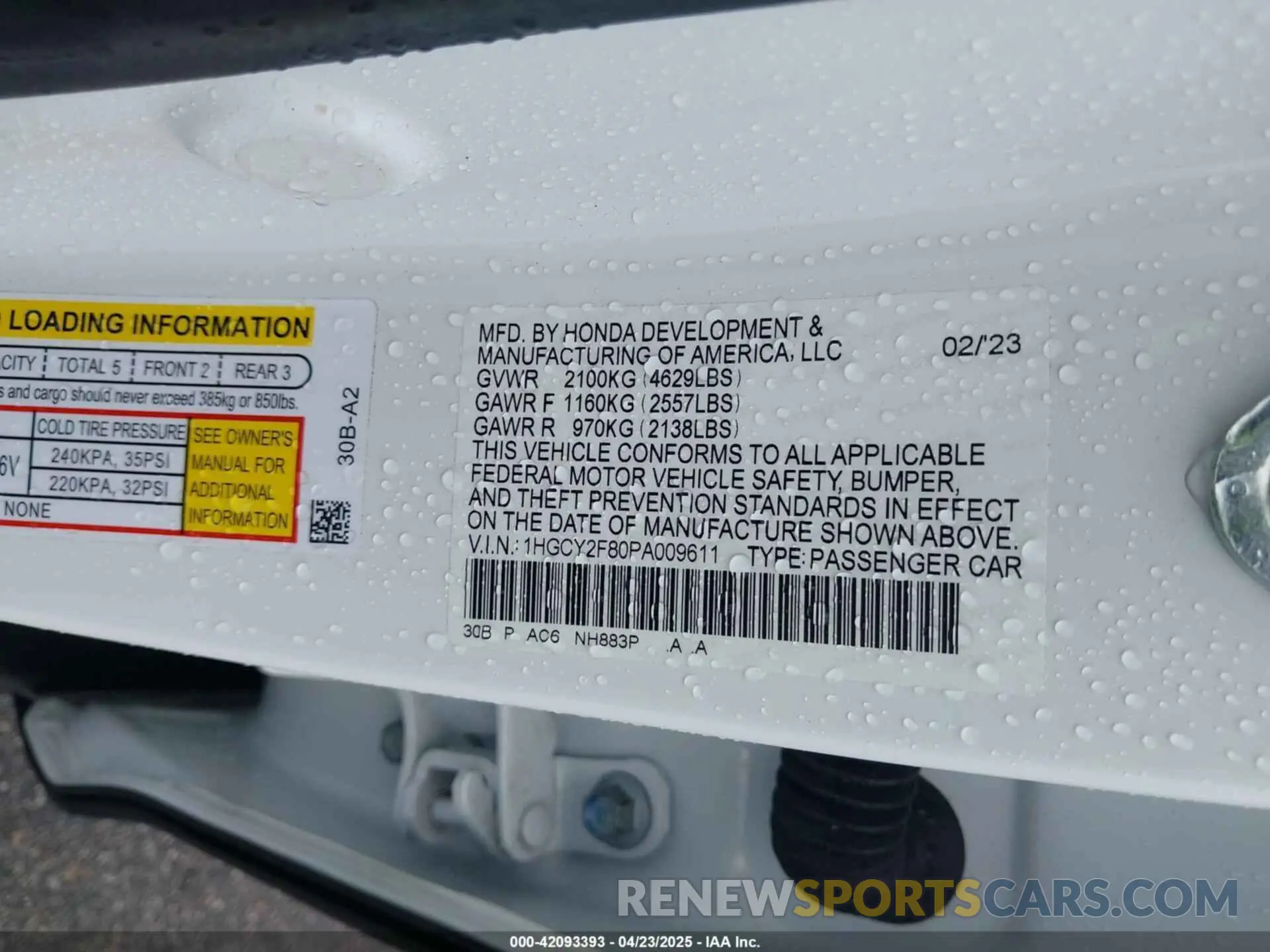 9 Photograph of a damaged car 1HGCY2F80PA009611 HONDA ACCORD 2023