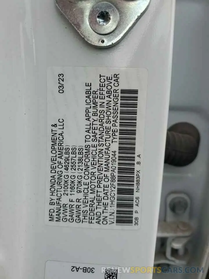 12 Фотография поврежденного автомобиля 1HGCY2F88PA019044 HONDA ACCORD 2023