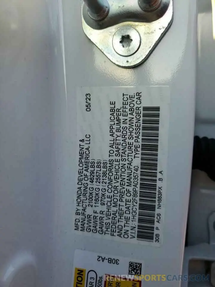12 Фотография поврежденного автомобиля 1HGCY2F89PA035740 HONDA ACCORD 2023
