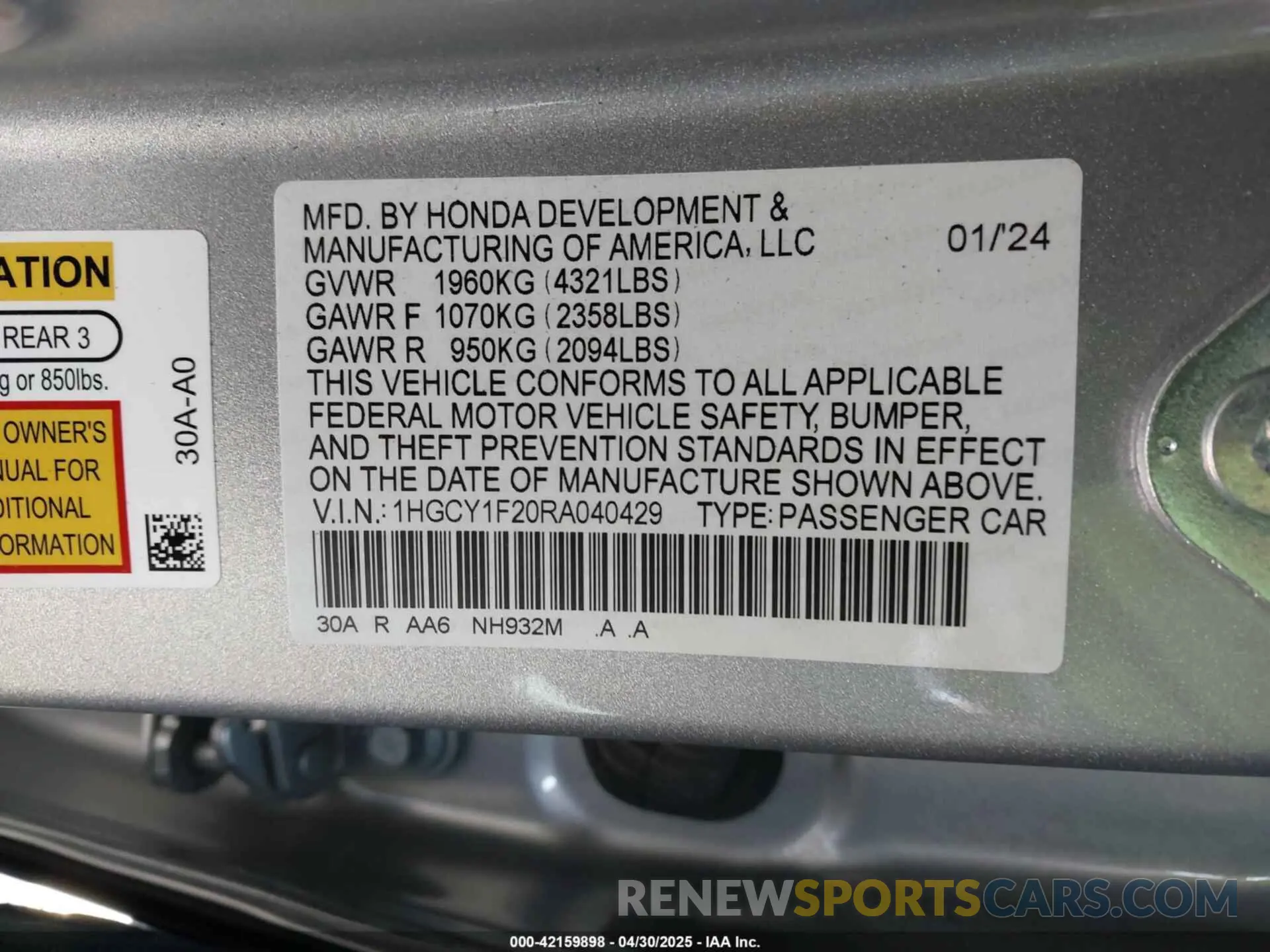 9 Фотография поврежденного автомобиля 1HGCY1F20RA040429 HONDA ACCORD 2024