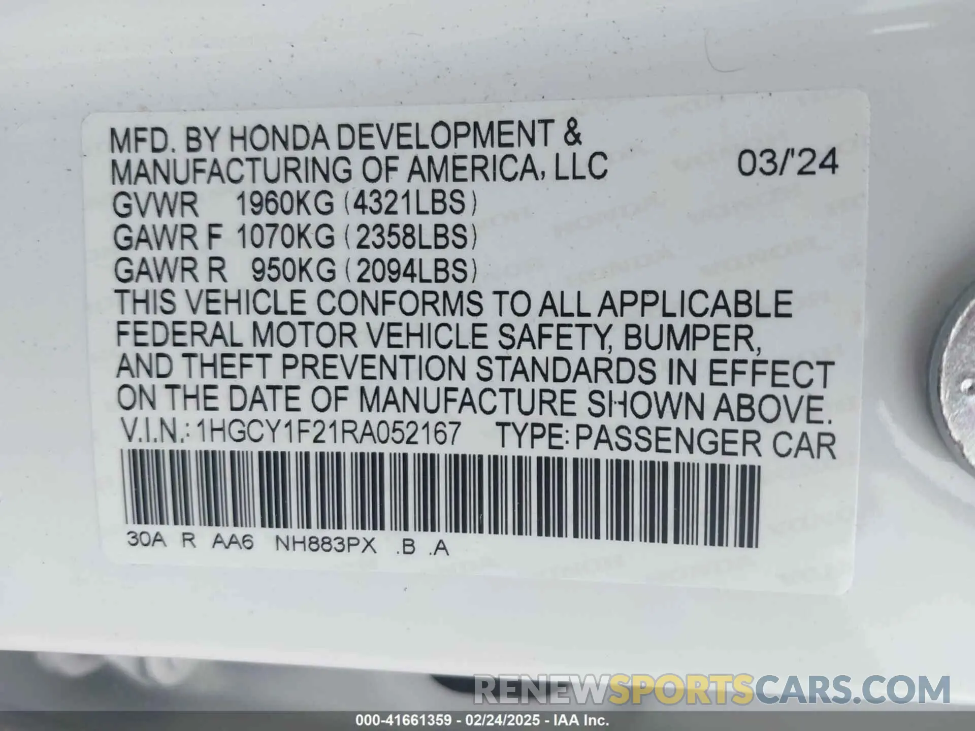 9 Фотография поврежденного автомобиля 1HGCY1F21RA052167 HONDA ACCORD 2024