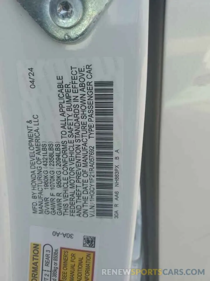 12 Фотография поврежденного автомобиля 1HGCY1F21RA057692 HONDA ACCORD 2024