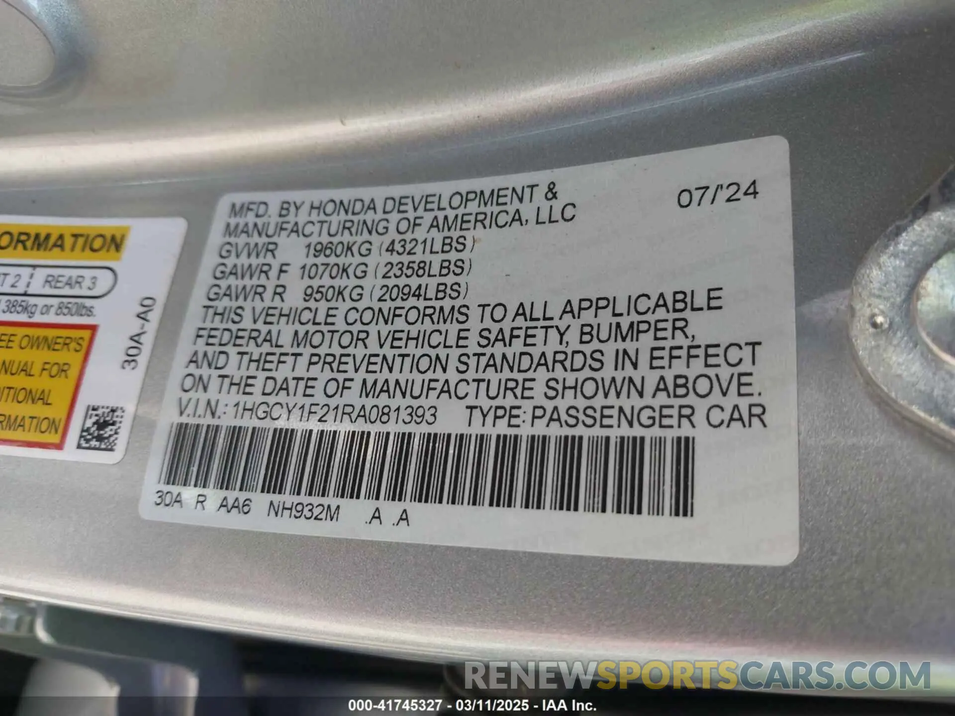9 Фотография поврежденного автомобиля 1HGCY1F21RA081393 HONDA ACCORD 2024